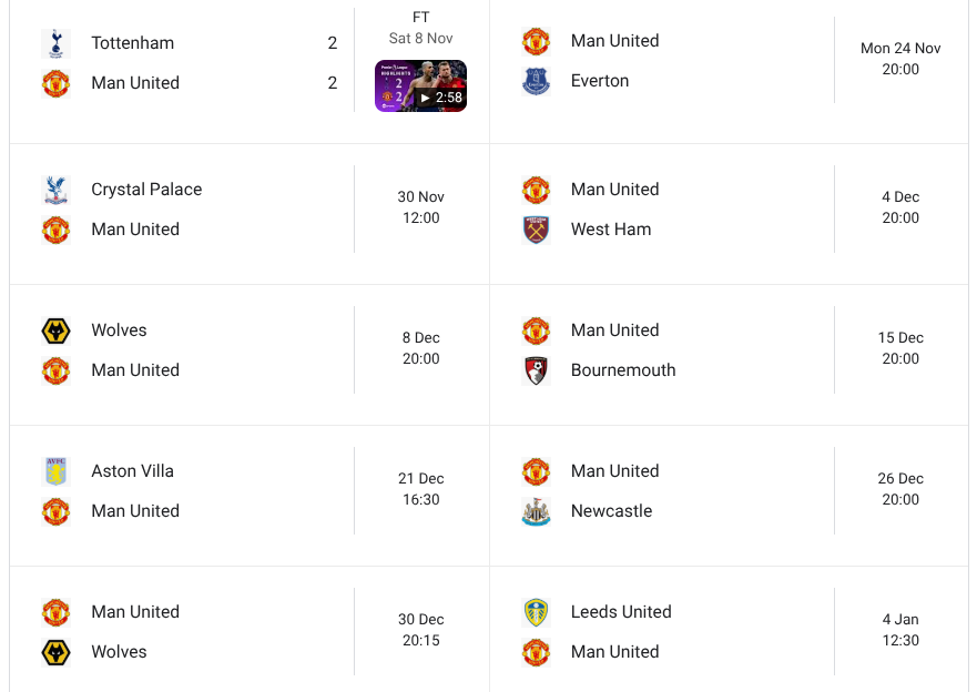 Manchester United upcoming fixtures
